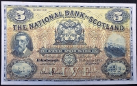 A SCARCE & ATTRACTIVE LARGE FORMAT NATIONAL BANK OF SCOTLAND £5 FIVE POUND NOTE. (EDINBURGH, 1st OCTOBER 1953. About EF, Original & Crisp.