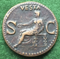 CALIGULA (37-41 AD) A Totally Outstanding AE AS. Reverse “VESTA” S.C. With a superb medallic strike and a totally complete legend. C.CAESAR.AVG. GERMANICVS.PON.M.TR.POT.