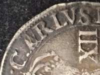 A TOTALLY “UNIQUE” CHARLES 1st SHILLING (mm. CROWN) 1635-1636. F+/AVF. Struck from a previously unknown die with a totally “Unique” & Major LEGEND ERROR.(The King’s Name spelt ”CARLVS”with the O totally omitted)