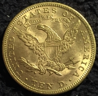 A Very Attractive UNITED STATES of AMERICA  1881 $10 “Eagle” Gold Piece.  Weight 16.718 gms of .900 gold & Containing .48375 Ounce Pure Gold. EF/GEF