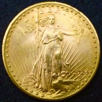 An Attractive UNITED STATES of AMERICA 1924 “ST. GAUDENS” $20 Gold Piece “Double Eagle”. Weight 33.436 gms & Containing .9675 Ounce Pure Gold.