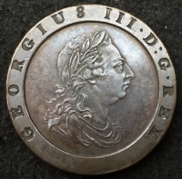 A VERY HIGH GRADE  1797 TWO PENCE WITH SOME ORIGINAL MINT RED.  (Struck by Matthew Boulton at the famous Soho Mint, Birmingham) EF or BETTER  WITH HARD GLOSSY SURFACES.