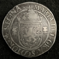 A RARE & ATTRACTIVE “Revaluation of 1578”  RYAL of MARY (36s 9d) in the name of Mary alone. With a “Crown & Thistle” Counter-stamp for continued use under JAMES VI